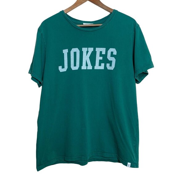 Sleepy Jones Jokes Tee Shirt Collegiate Lettering Green Top Graphic Tee Medium - Picture 1 of 6